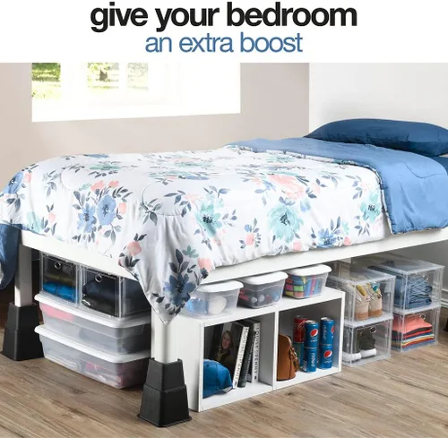 Vista 4 de Home It Elevadores de cama ajustables, elevación en 3, 5 u 8 pulgadas, elevadores de muebles apilables resistentes que soportan 1,300 libras