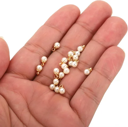 Vista 3 de PATIKIL Abalorio de perlas, 100 cuentas de perlas de imitación de perlas colgantes para bricolaje para hacer joyas, pulseras, aretes, collares Beige