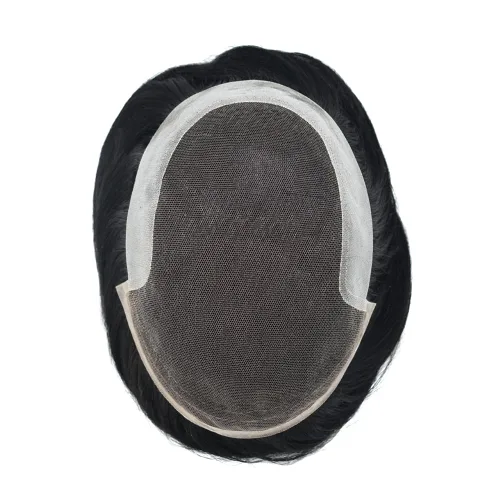 Vista 7 de Hombres Toupee Sistema de Cabello Humano Real para Hombres Encaje Suizo Toupee Para Hombres Nudos Blanqueados Hombres Hairpieces Pieza Para Hombres