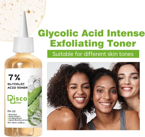Vista 6 de Tónico exfoliante de ácido glicólico al 7%, tóner facial hidratante, piel suave y brillante, tono de piel uniforme, mejora la textura de la piel