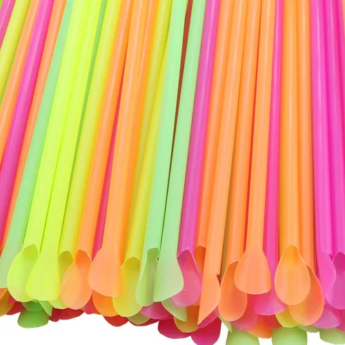 Vista 4 de DEEBF - Paquete de 500 pajitas de cuchara Sno-Cone, pajitas de plástico desechables de colores neón mixtos, 8 pulgadas