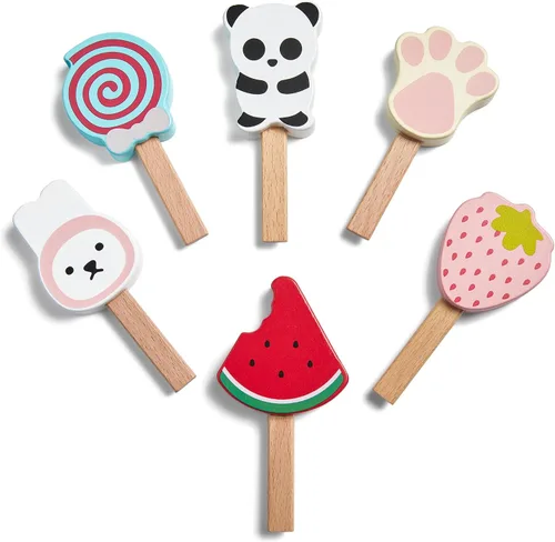 Vista 2 de Carrito de Helados de Madera Juguete Playset con Juguetes de Helado Juego de Comida de Simulación Camión de Comida Accesorios de Cocina de Juego