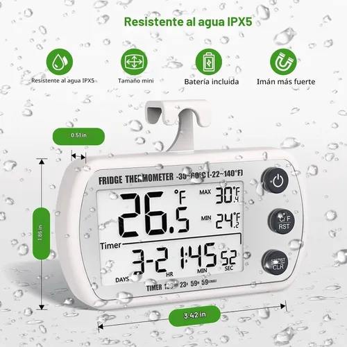 Vista 7 de Termómetro digital para refrigerador, paquete de 2, termómetro impermeable para refrigerador, termómetro congelador de pantalla grande de 2.25 Blanco
