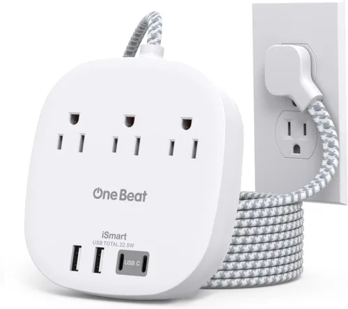 Vista 11 de Cruise Ship Travel Essentials, tira de alimentación de enchufe plano de 22.5 W/4.5 A, cable de extensión plano de 3 pies, 3 tomas de corriente, 4