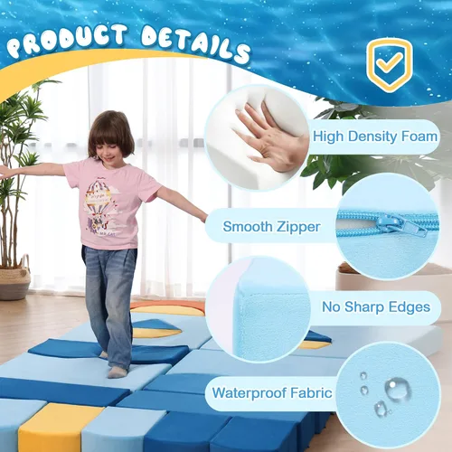 Vista 3 de Erament Sofá de Juego Modular para Niños de 22 Piezas para Niños Pequeños - Sofá Cama para Niños para Sala de Juegos, Muebles Convertibles