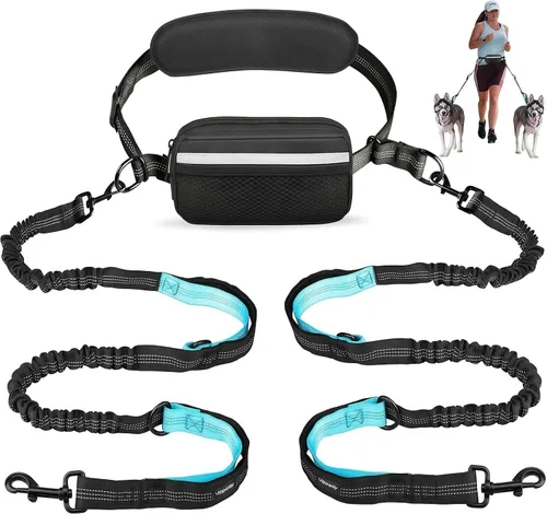 Vista 8 de Uppetly Correa de correr para perros manos libres con cinturón de cintura, cuerda elástica de doble asa retráctil para perros pequeños y medianos