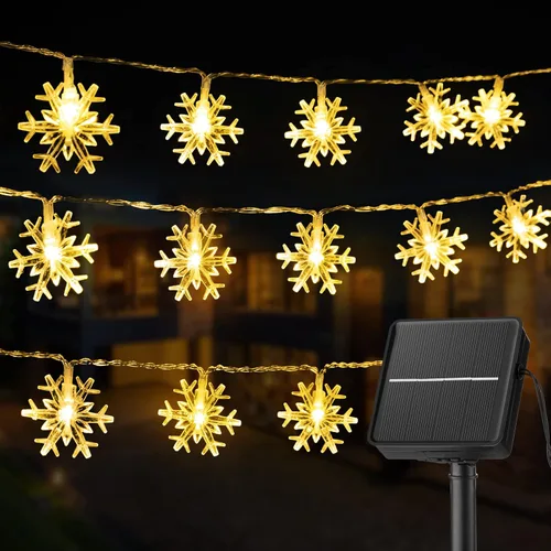 Vista 8 de Tira de luces con diseño de copo de nieve, con 50 ledes, 24.6pies, impermeable, para exteriores, con 8 modos de iluminación para bodas, fiestas