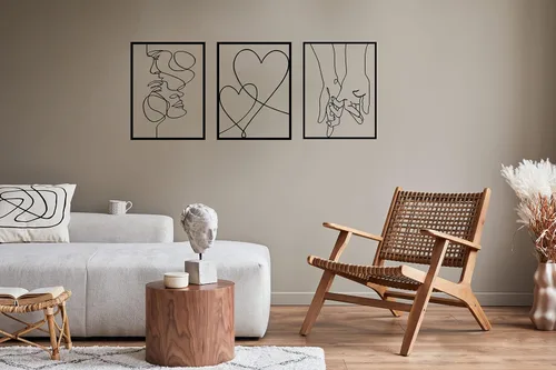 Vista 6 de Tubibu Juego de 3 arte moderno de pared de metal, 100% metal, decoración de pared metálica, para colgar en la pared para sala de estar, dormitorio