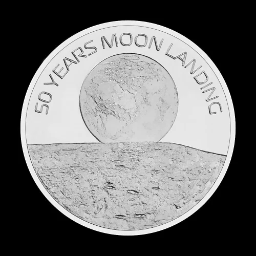 Vista 2 de Challenge Coin Apollo Aniversario Humanos Primer aterrizaje Monedas Conmemorativas Plata plateado
