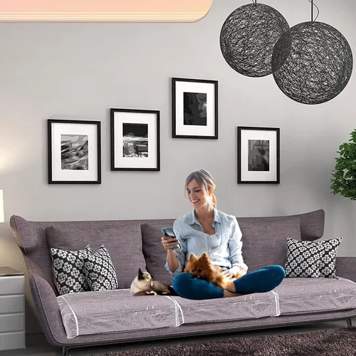 Vista 6 de 4 fundas de cojín de sofá de plástico impermeables PVC Clear Waterproof Sofa Couch Covers, Furniture Sofa Seat Slipcover for Against Pets Clawing