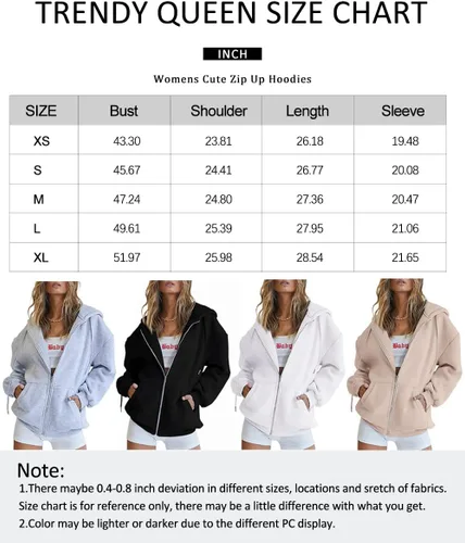 Vista 6 de Trendy Queen - Sudaderas con capucha Y2K con cremallera para mujer, de manga larga, para otoño, de gran tamaño, casual, con bolsillo