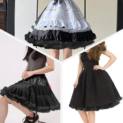 Vista 5 de Womens Fluffy Tulle Tutu Petticoat Half Slip Underskirt Negro