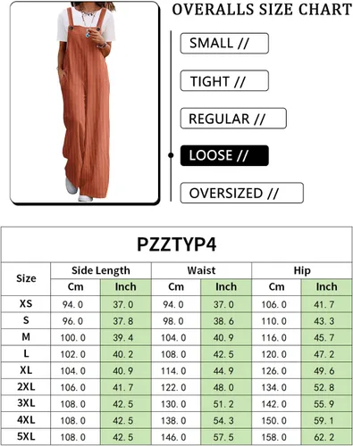 Vista 5 de YESNO - Enterizo holgado de estilo informal, overol con pantalones largos de pierna ancha, de algodón y con bolsillos, para mujer