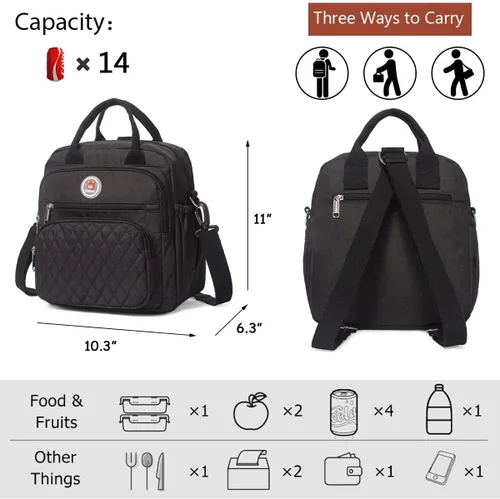 Vista 2 de Mochila de almuerzo aislada para mujeres/hombres, Negro, Casual