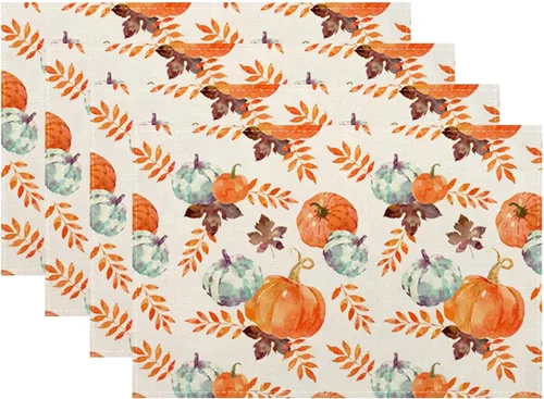 Vista 22 de Juego de 4 manteles individuales florales de 12 x 18 pulgadas, diseño de flores silvestres, acuarela, lavables, manteles decorativos de tela de lino