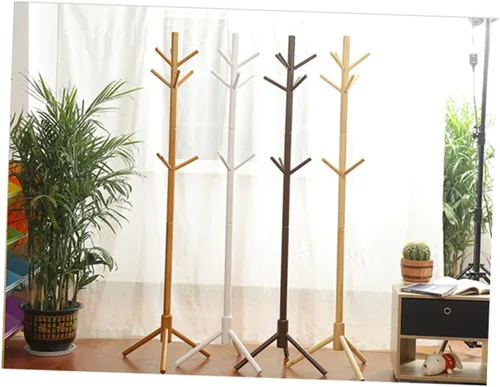 Vista 2 de IMIKEYA Perchero de madera con 6 ganchos, perchero montado en la ropa, perchero de madera, perchero montado en la pared, color blanco