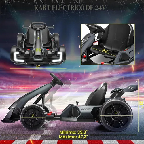 Vista 5 de Hikole Go Kart - Carrito eléctrico de 24 V para niños de 6 a 12 a 14 años Negro