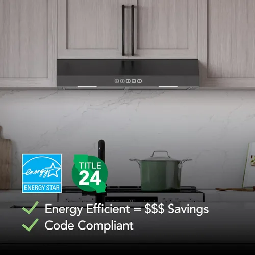 Vista 8 de Broan-NuTone Campana extractora debajo del gabinete de 30 pulgadas, ENERGY STAR, soplador máximo 350 CFM, acero inoxidable negro