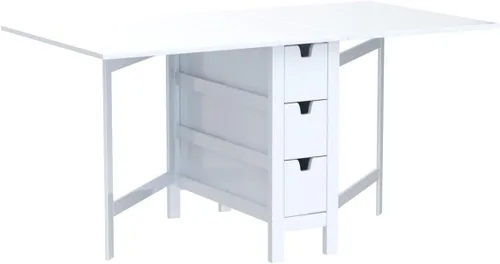 Vista 5 de Livinia Wings - Mesa de comedor de madera con patas de puerta, madera maciza expandible, con hoja caída, ahorro de espacio, con 6 cajones totalmente