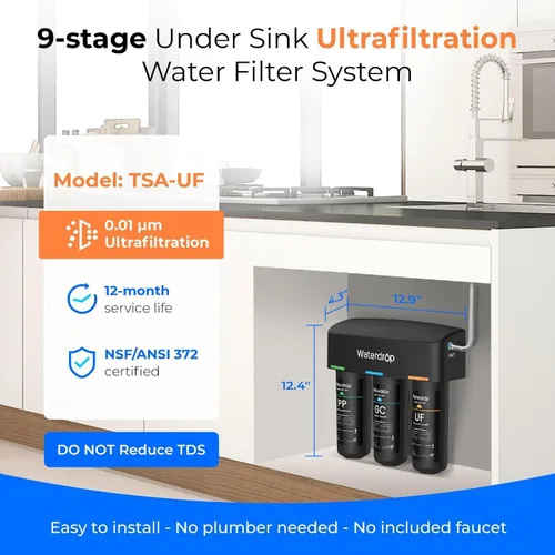 Vista 2 de Waterdrop WD-TSA-UF 0.01 μm Filtro de agua ultrafiltración debajo del fregadero, Sistema de filtración de agua debajo del fregadero de 9 etapas