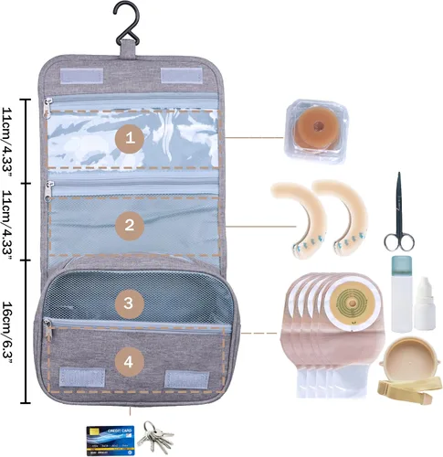 Vista 3 de Ostomy - Bolsa de viaje para colostomía, organizador colgante, bolsa de almacenamiento de accesorios, bolsa para suministros de ostomía (gris)