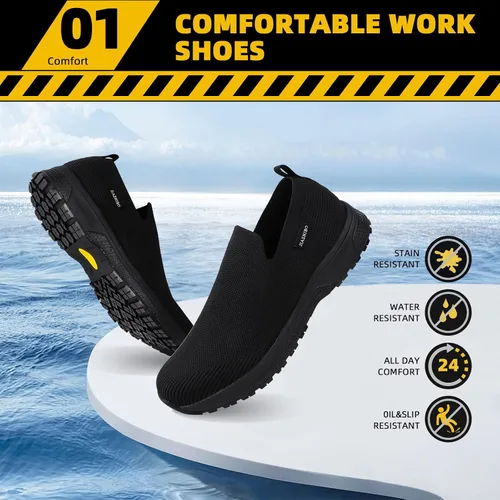 Vista 2 de Zapatos de trabajo antideslizantes para hombre, zapatos de chef impermeables para cocina, hospital, antideslizantes, con amortiguación de aire