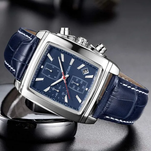 Vista 4 de MEGIR Casual Leather Strap Watch for Men Fashion Military Sports Classic Quartz Watches Waterproof Chronograph Wristwatch with Auto Date