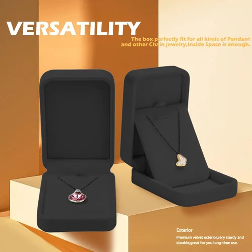 Vista 3 de HESSION Juego de 2 joyas de terciopelo colgante collar caja de regalo de compromiso boda caso (negro)