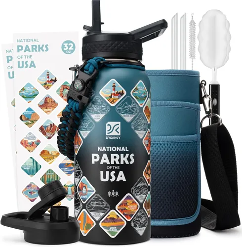 Vista 11 de DYSANKY Botella de agua aislada de 32 onzas, metal al vacío de acero inoxidable grueso, jarra de agua deportiva portátil para gimnasio y senderismo