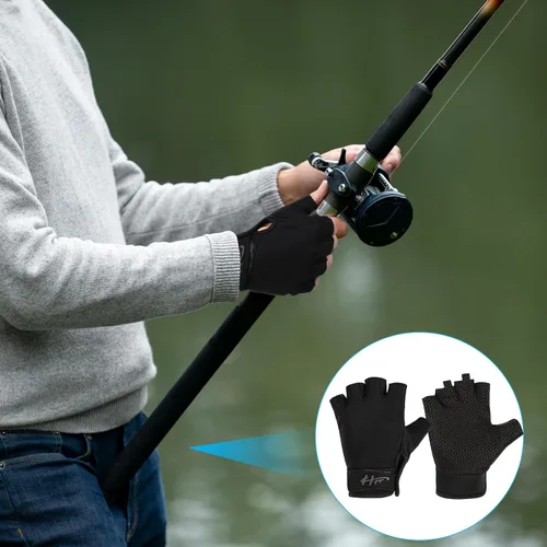 Vista 5 de Ptwola Guantes sin dedos, guantes de pesca, guantes de remo, guantes de remo, guantes de kayak, guantes de agua, guantes deportivos, guantes