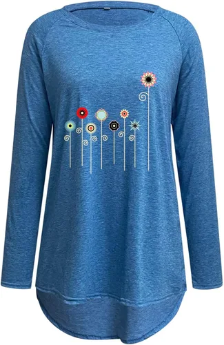 Vista 3 de Womens Flowy Tops,Womens Long Sleeve Top for Leggings Shirts Crew Neck Print Graphic Pullover Fall Loose Fit T Shirt