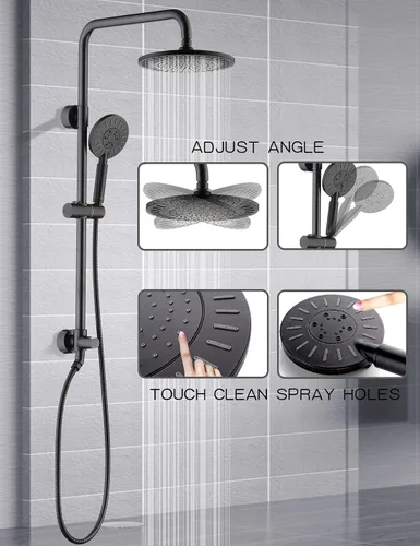 Vista 3 de BRIGHT SHOWERS Sistema de ducha, cabezal de ducha de lluvia de 9 pulgadas con ducha de mano de 3 funciones, combo de ducha doble y cable a juego