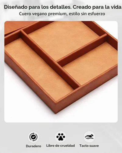 Vista 5 de Valet Tray, Built in Wireless Charging Pad, Nightstand Organizer Sillín marrón