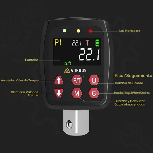 Vista 2 de ANPUDS Adaptador de par digital de 1/2 pulgada, 1.1-22.1 pies-lb/1.5-30 Nm, convertidor de llave dinamométrica digital con ±1% de precisión, valor