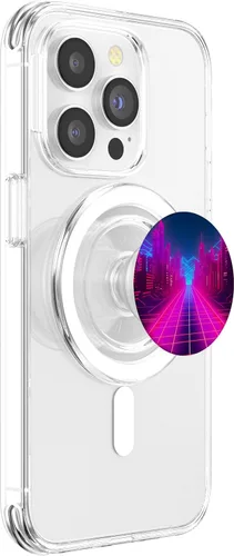 Vista 3 de Retrowave City 80s Vaporwave Synthwave PopSockets MagSafe PopGrip for iPhone