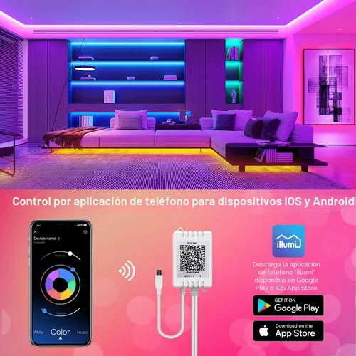Vista 2 de Nexillumi Luces LED para dormitorio de 100 pies con sincronización de música que cambian de color, tira de luces LED inteligentes con control remoto