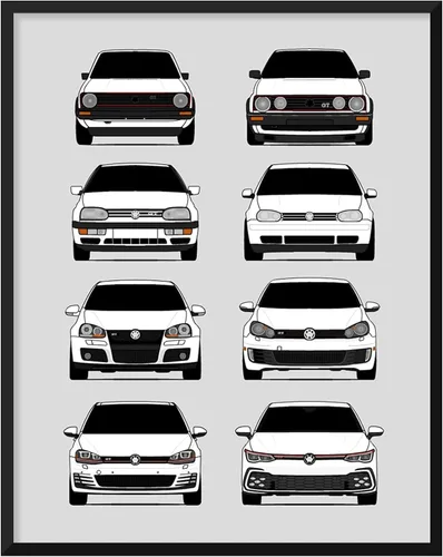 Vista 24 de Custom Car Posters Póster hecho a mano compatible con Volkswagen Golf GTI Generations e impresión de VW GTI (modelos de coche: MK1 a MK8)