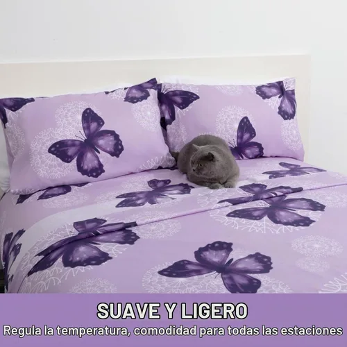 Vista 3 de ARTALL Juego de sábanas de 4 piezas con estampado de mariposa, sábanas de microfibra suave para todas las estaciones, incluye 2 fundas de almohada