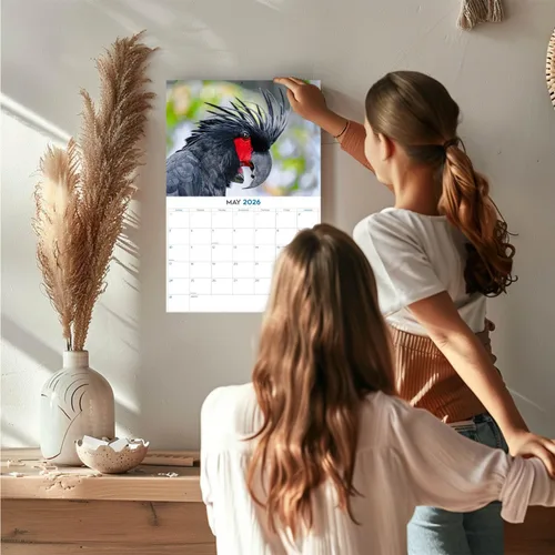 Vista 444 de Calendario de grises africanos 2025 2026 – Planificador mensual de pared de aves africanas – 12 x 18 pulgadas (abierto), calendario de pared