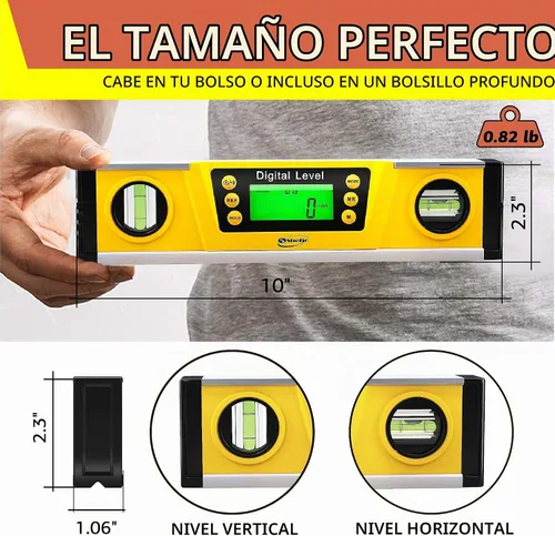 Vista 2 de Herramienta digital de nivel magnético – Nivel de torpedo y transportador de 10 pulgadas – Precisión maestra – IP54 a prueba de polvo e impermeable