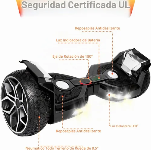 Vista 2 de Hoverboard, All Terrain Hover Board, Bluetooth & LED Lights 8.5” Off Road Self Balancing Scooter, Non-Slip Footpads, UL2272 Safety Certified