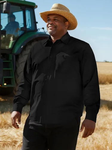 Vista 5 de Camisas grandes y altas para hombres, camisas de vestir casuales de manga larga con botones y bolsillo para negocios, viajes, uso diario