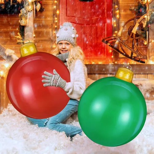 Vista 7 de 4 adornos inflables de Navidad de 24 pulgadas, bolas de Navidad colgantes de gran tamaño, decoraciones de Navidad al aire libre para Navidad verde