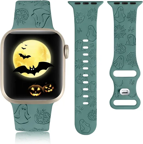 Vista 9 de W-RARA Correa grabada de Halloween compatible con Apple Watch Band de 1.496 in 1.575 in 1.614 in 1.654 in 1.732 in 1.772 in 1.929 in para mujeres