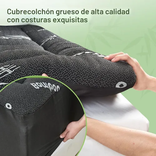 Vista 5 de Cubrecolchón tamaño Twin de viscosa derivada del bambú, almohadilla superior suave y gruesa tipo Pillow Top para colchón para dolor de espalda