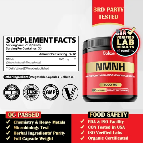 Vista 2 de NMNH (mononucleótido de dihidronicotinamida) -alternativa al suplemento NMN - 1000 mg por porción NAD Suplemento para apoyar NAD - 60 cápsulas - 30