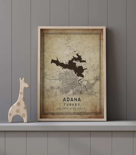 Vista 9 de Mapa de Adana, Turquía, Vintage Western (12x16)