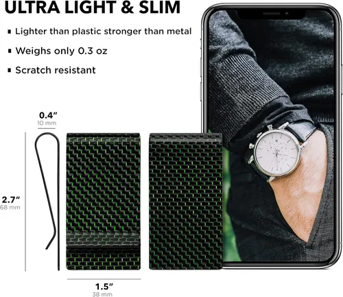 Vista 16 de SERMAN BRANDS Clip de dinero de fibra de carbono para hombres – Cartera delgada con clip de dinero RFID, bolsillo frontal minimalista, cartera EDC