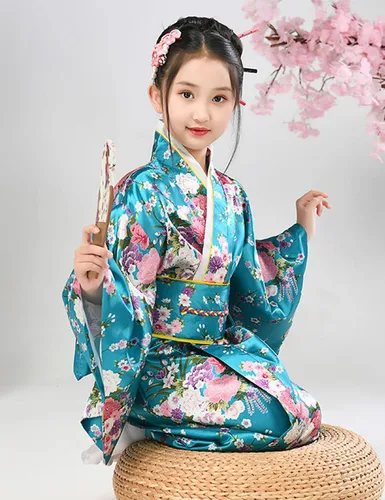 Vista 3 de Vestido kimono japonés para niñas, disfraz de anime, cosplay, Halloween, bata elegante