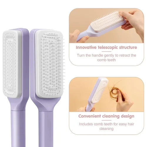 Vista 2 de Cepillos para el cabello para mujeres, cepillo desenredante de cabello, cepillo de pelo limpio con un solo clic con cerdas retráctiles, cepillo